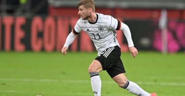 Germany's Timo Werner in action during the International friendly against Latvia in Duesseldorf, Germany, June 7, 2021. (EPA Photo)