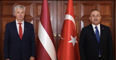 Turkish Foreign Minister Mevlüt Çavuşoğlu (R) receives Latvia's Deputy Prime Minister Artis Pabriks in the capital, Ankara, Turkey, June 8, 2021. (AA Photo)
