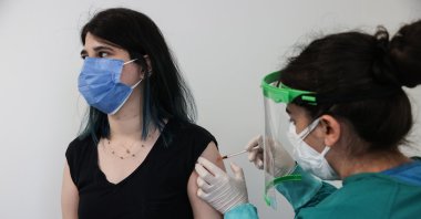 A woman gets vaccinated at a hospital, in Istanbul, Turkey, June 7, 2021. (AA PHOTO) 