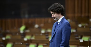 Canadian Prime Minister Justin Trudeau takes part in a moment of silence in the House of Commons on Parliament Hill in Ottawa, June 8, 2021, in response to the recent events in London, Ontario. (AP Photo)