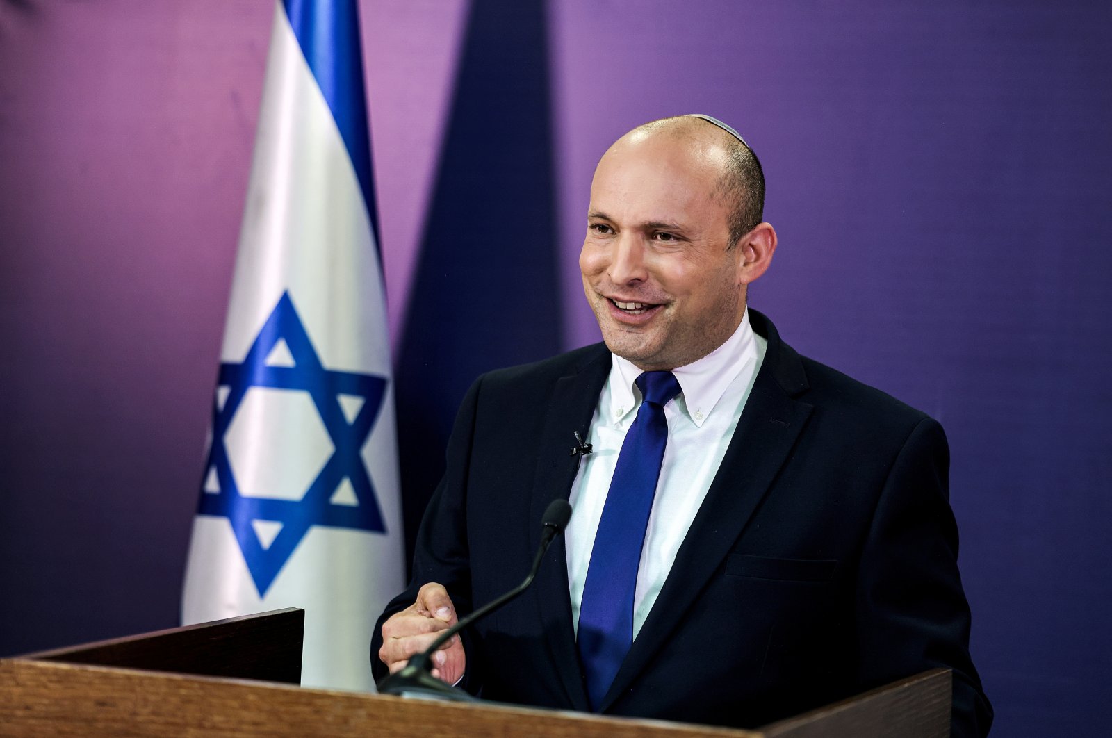 Naftali Bennett, Israeli Parliament member from the Yamina party, gives a statement at parliament, West Jerusalem, Israel, June 6, 2021. (Reuters Photo)