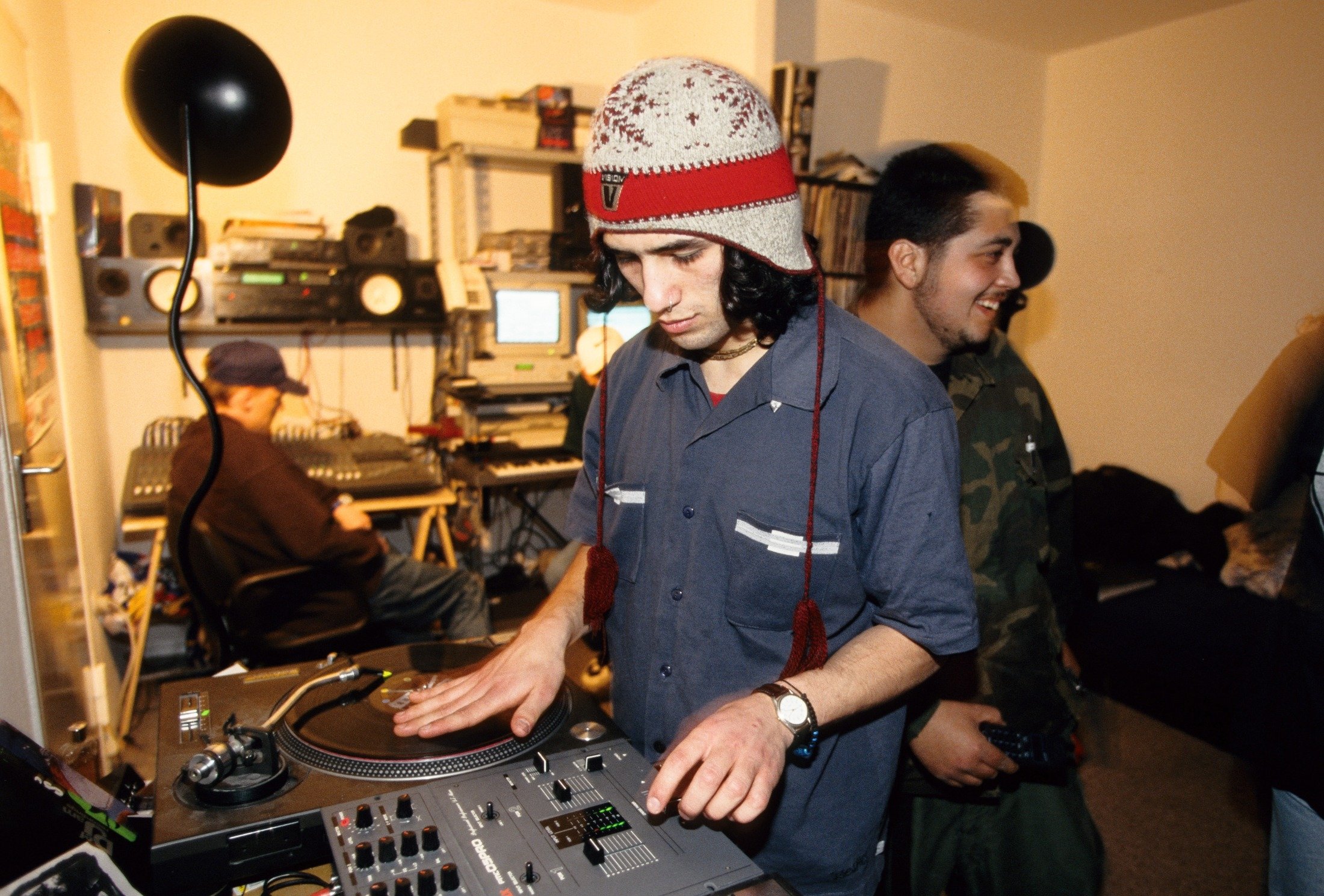 Tamer, a young Turkish DJ for Islamic Force and CPS, practices with a friend, Berlin, Germany. (Getty Images)