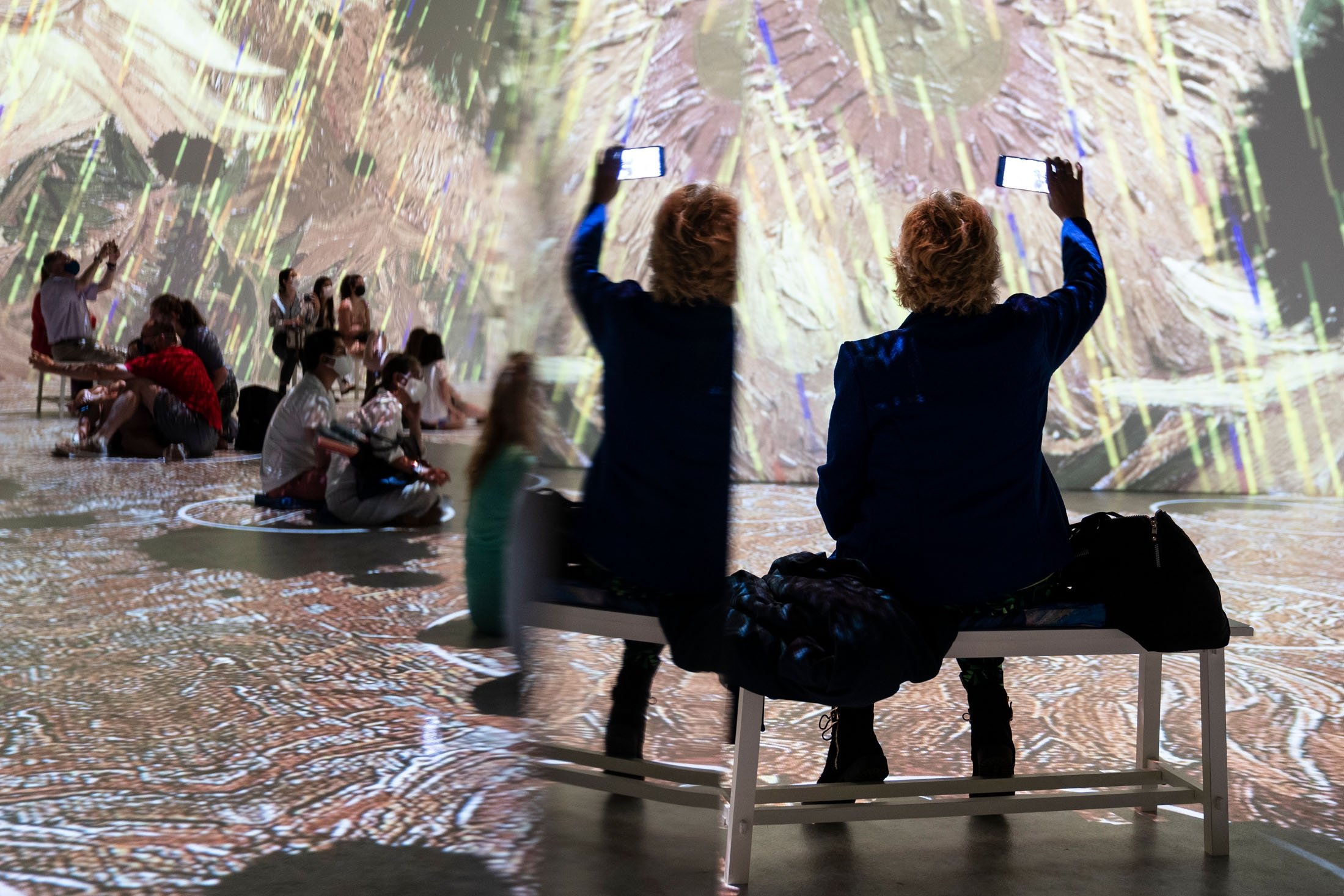 Projections of selected works of celebrated painter Vincent Van Gogh are displayed at a preview of the "Immersive Van Gogh" exhibit at Pier 36 in New York, U.S., June 4, 2021. (AP Photo)