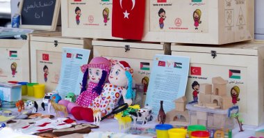 Toy boxes prepared by Turkey's Education Ministry are displayed before being dispatched to Palestinian children in Ankara, Turkey, June 9, 2021. (AA Photo)