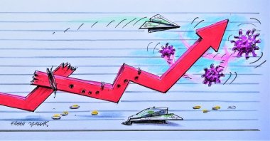 This illustration by Erhan Yalvaç shows a broken-but-progressive graph for the Turkish economy, which was recently targeted by military coups, terrorism and the pandemic.