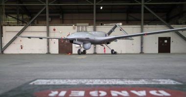 A Turkish Bayraktar TB2 combat drone is seen at the Incirlik airbase, Adana, southern Turkey, May 25, 2021. (EPA Photo)