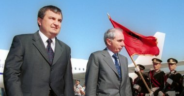 Then-Italian Prime Minister Giuliano Amato meeting with current Albanian President Ilir Meta at the Tirana Rinas airport, Albania, July 28, 2000. (AP Photo)
