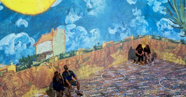 Projections of selected works of celebrated painter Vincent Van Gogh are displayed at a preview of the "Immersive Van Gogh" exhibit at Pier 36 in New York, U.S., June 4, 2021. (AP Photo)