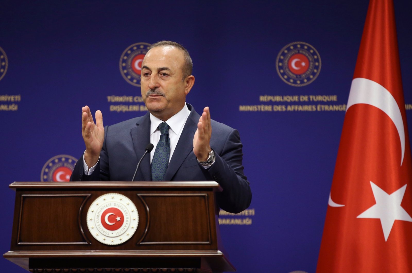Turkey's Foreign Minister Mevlüt Çavuşoğlu speaks during a joint press conference with Italy's Foreign Minister Luigi Di Maio, Ankara, Turkey, June 19, 2020. (AP File Photo)