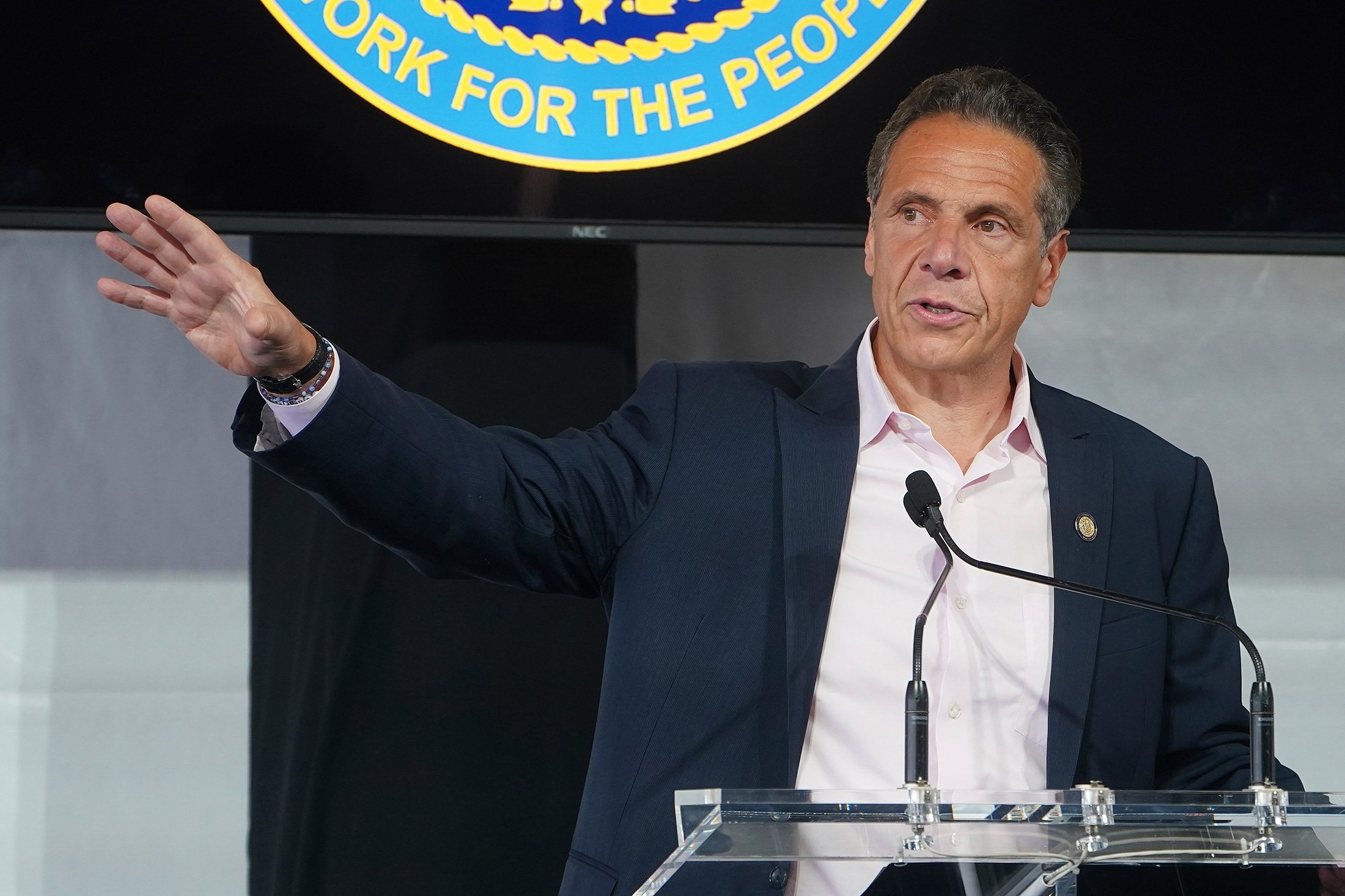 New York Governor Andrew Cuomo speaks at the opening ceremony of the Tribeca Festival in New York, U.S., June 9, 2021. (AP Photo)