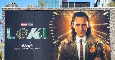 A general view of a billboard promoting the Disney+ show "Loki," in Los Angeles, U.S., June 4, 2021. (Getty Images)
