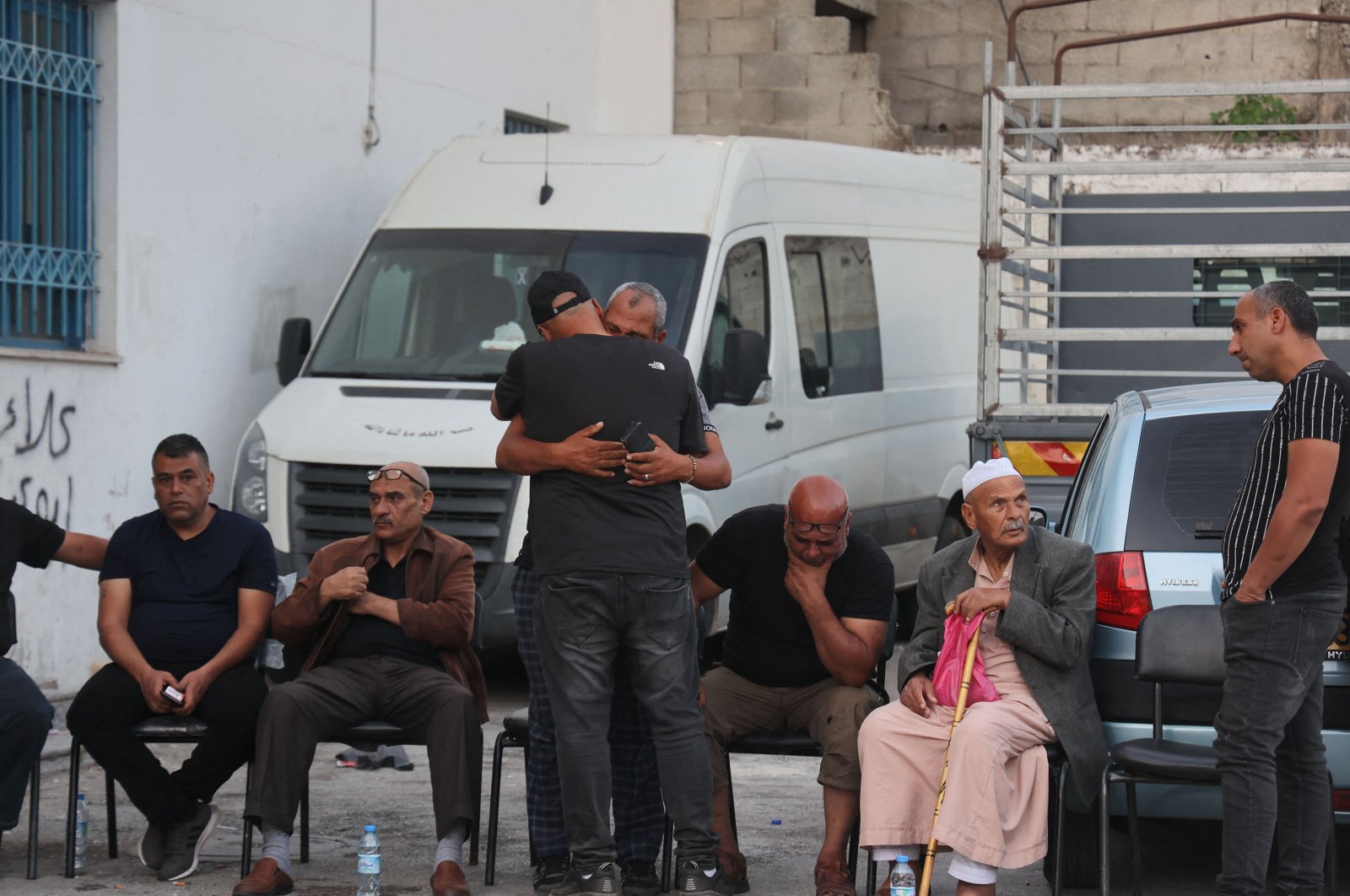 Relatives of a Palestinian killed by Israeli forces mourn outside a hospital in Jenin in the north of the occupied West Bank, Palestine, June 10, 2021. (AFP Photo)