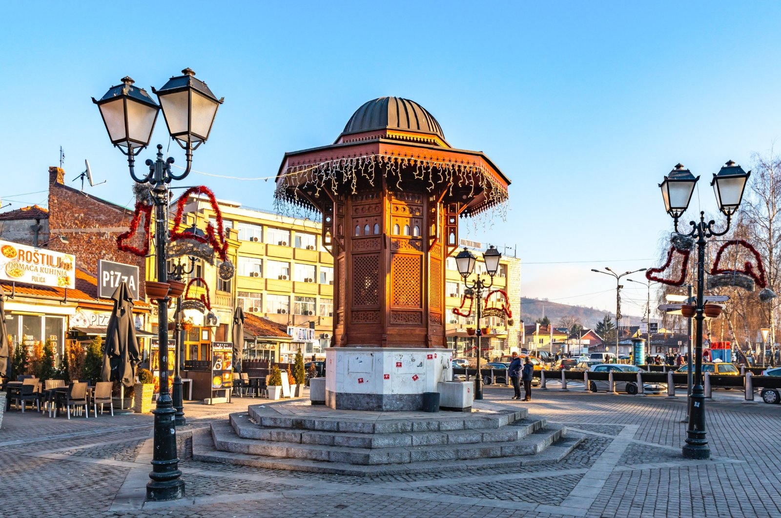 A replica of the historical Ottoman wooden Sebilj Fountain from Sarajevo, stands in Novi Pazar, Serbia. (Shutterstock Photo)