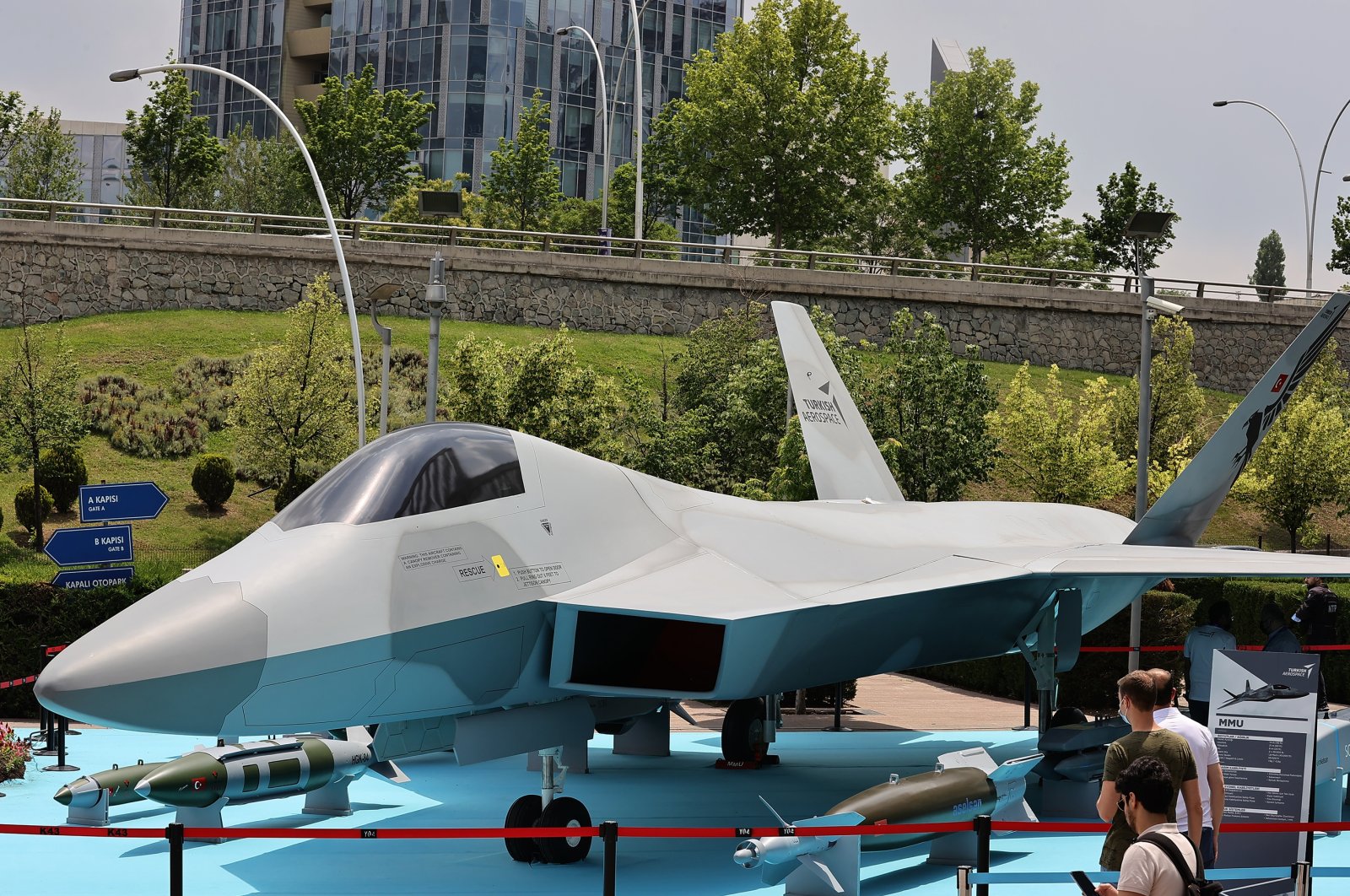 A life-size mock-up of the National Combat Aircraft (MMU) on display in this photo provided on June 11, 2021. (AA Photo)