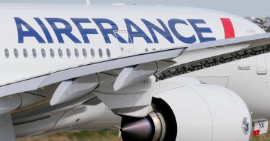 The first Air France Airbus A350 prepares to take off after a ceremony at the aircraft builder's headquarters in Colomiers near Toulouse, France, Sept. 27, 2019. (Reuters Photo)