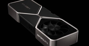 Nvidia's 3080Ti Founders Edition graphics card set on a black background (Credit: Nvidia)