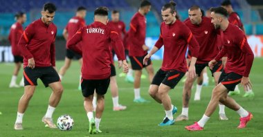Turkish national football team players attend a training session at the Olympic Stadium, Rome, France, June 10, 2021. (IHA Photo)