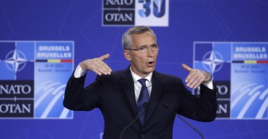 NATO Secretary-General Jens Stoltenberg speaks during a media conference at the NATO summit in Brussels, Monday, June 14, 2021. (Olivier Hoslet, Pool via AP)