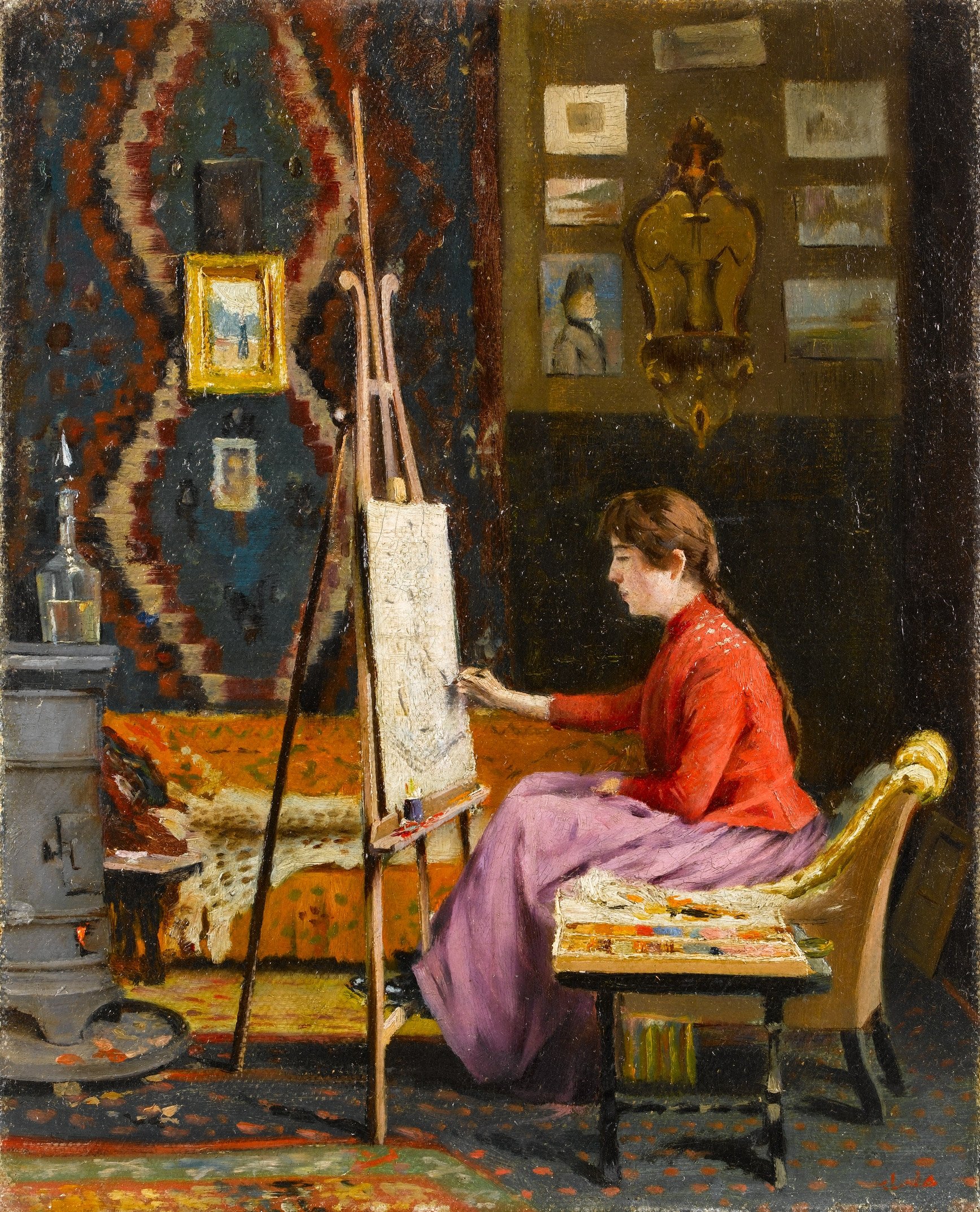 "Girl Painter and Her Studio," Halil Pasha, oil on canvas, 41 by 33 centimeters. (Courtesy of SSM) 