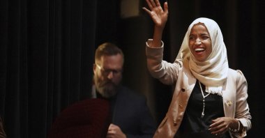 U.S. Rep. Ilhan Omar, D-Minn., holds a "Medicare for All" town hall with Rep. Pramila Jayapal, D-Wash., (not pictured) and other state lawmakers, Minneapolis, U.S., July 18, 2019. (AP Photo)