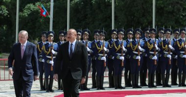 President Recep Tayyip Erdoğan was welcomed by Azerbaijan's Ilham Aliyev in Shusha, Azerbaijan, June 15, 2021 (AA Photo)