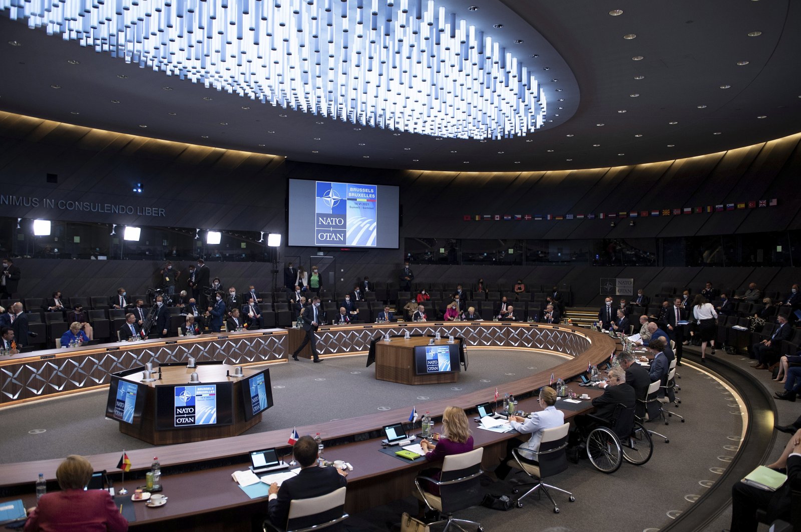 NATO leaders attend a plenary session during a NATO summit at NATO headquarters in Brussels, June 14, 2021. (AP Photo)
