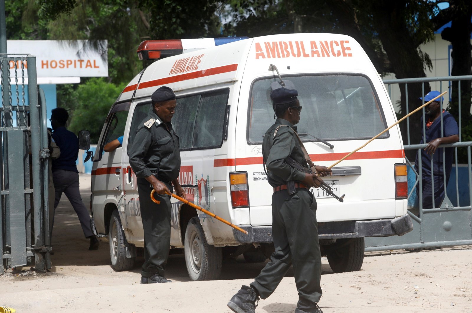 An ambulance carrying wounded from a suicide bombing attack at a military base arrives at a hospital in Mogadishu, Somalia, June 15, 2021. (Reuters Photo)