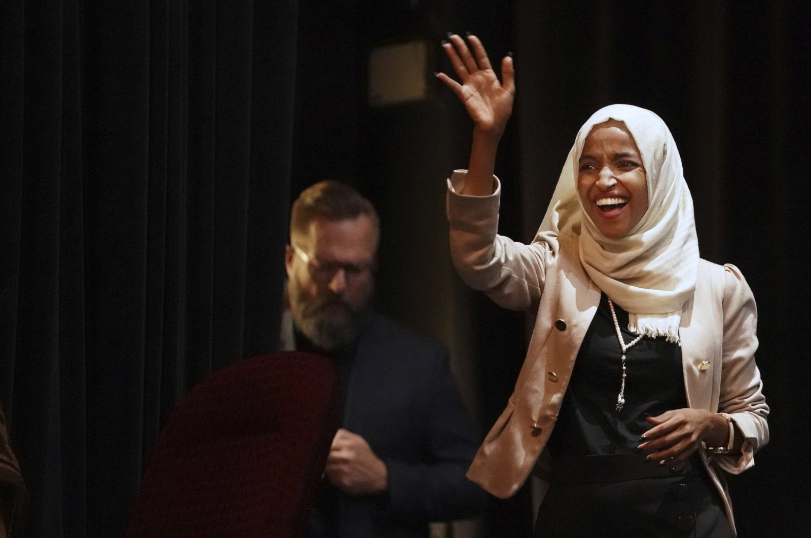 U.S. Rep. Ilhan Omar, D-Minn., holds a "Medicare for All" town hall with Rep. Pramila Jayapal, D-Wash., (not pictured) and other state lawmakers, Minneapolis, U.S., July 18, 2019. (AP Photo)