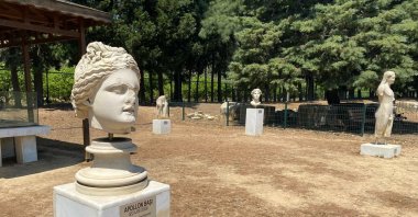 Replicas of the statues unearthed in Claros in the arkeopark of the site, Izmir, western Turkey, June 15, 2021. (DHA Photo) 