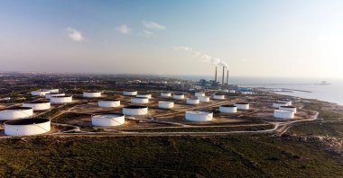 An aerial view shows storage tanks at the oil terminal of Europe Asia Pipeline Company (EAPC) off the Mediterranean coast in Ashkelon, Israel, June 10, 2021. (Reuters Photo)