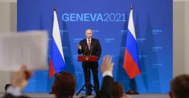 Russia's President Vladimir Putin addresses the media during a press conference after the U.S.-Russia summit with U.S. President Joe Biden at Villa La Grange in Geneva, Switzerland, June 16, 2021. (AP Photo)