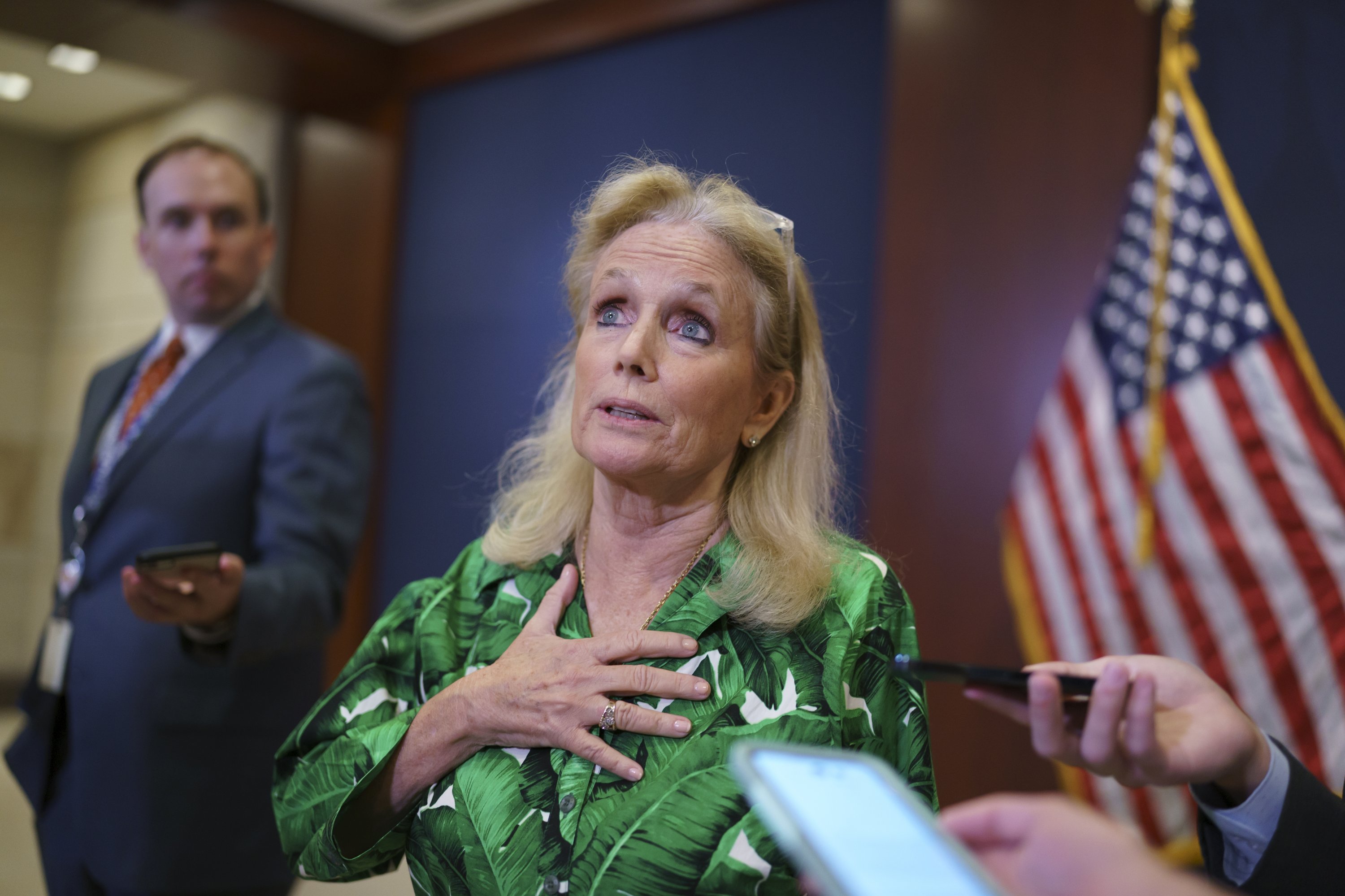 Democratic representative of Michigan, Debbie Dingell, pauses for reporters after a meeting of the House Democratic Caucus, at the Capitol in Washington, D.C., U.S., June 15, 2021. (AP Photo)