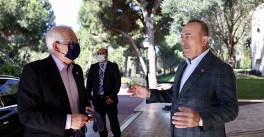 Foreign Minister Mevlüt Çavuşoğlu (R) and EU top diplomat Josep Borrell meet in Antalya, Turkey, June 18, 2021. (AA Photo)
