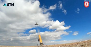 A screengrab from the test firing of the Alpagu shows the drone's launch.