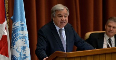 Antonio Guterres, secretary-general of the United Nations, delivers a speech during the inauguration of the 37th Session of the U.N. Economic Commission for Latin America and the Caribbean (CEPAL), at the Convention Palace in Havana, Cuba, May 8, 2018. (AFP Photo)