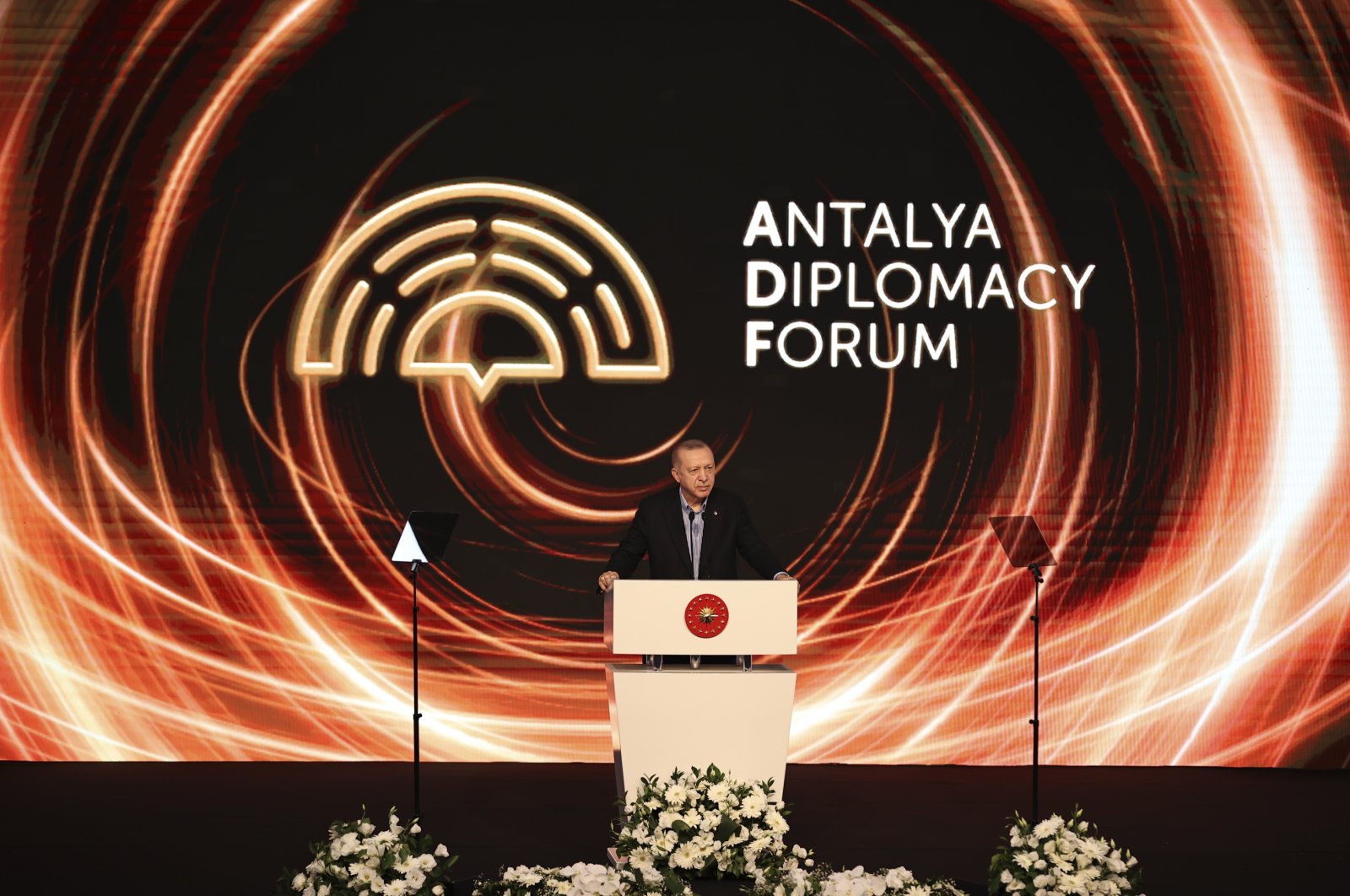 President Recep Tayyip Erdoğan speaks at the Antalya Diplomacy Forum in Antalya, Turkey, June 18, 2021. (AA Photo)