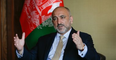 Afghan Foreign Minister Haneef Atmar gestures during an interview with Anadolu Agency (AA) in Antalya, Turkey, June 20, 2021. (AA Photo)