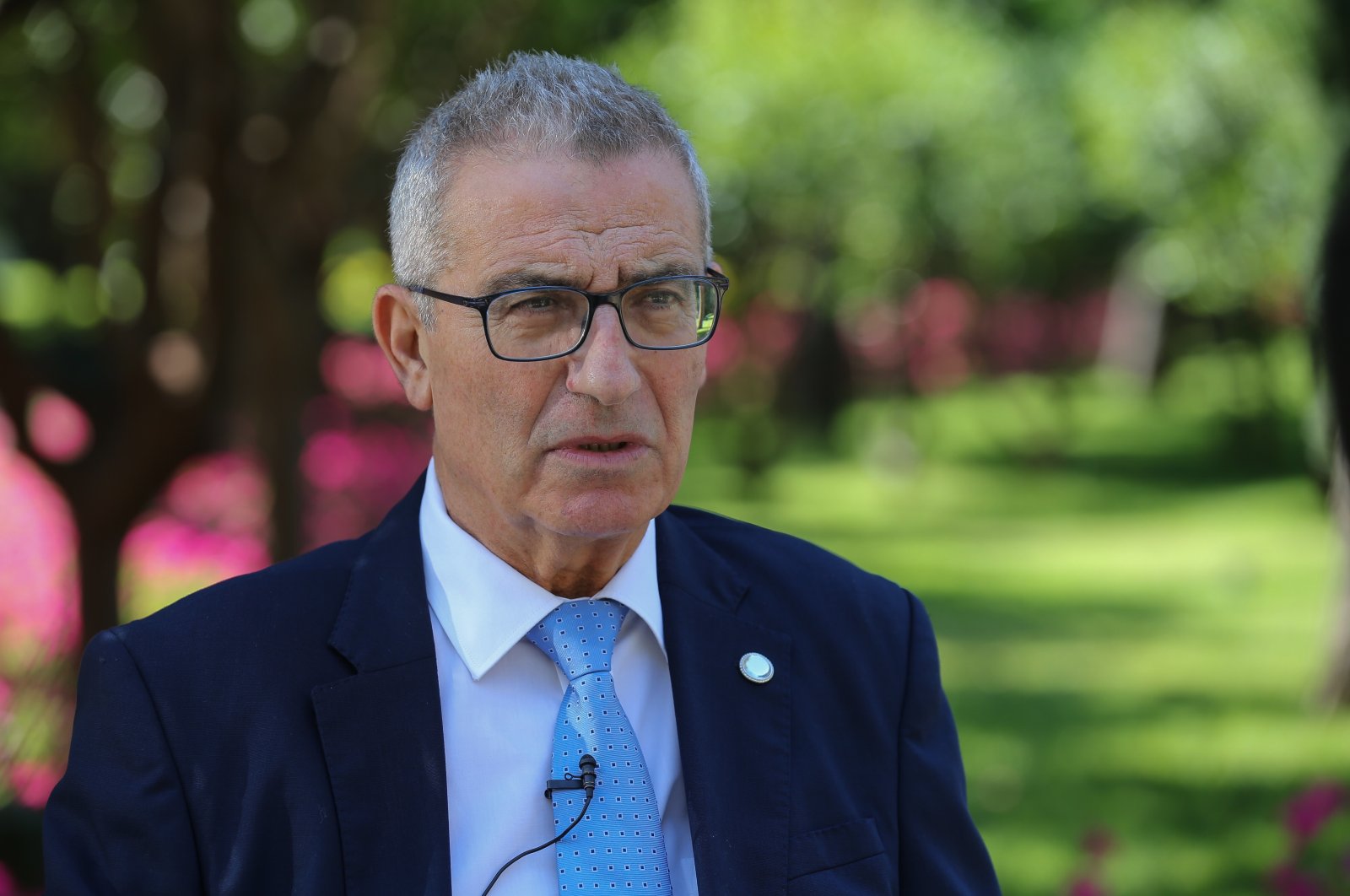 Maltese Foreign Minister Evarist Bartolo speaks to AA in southern Turkey's Belek, where attended the Antalya Diplomacy Forum, June 19, 2021. (AA Photo)