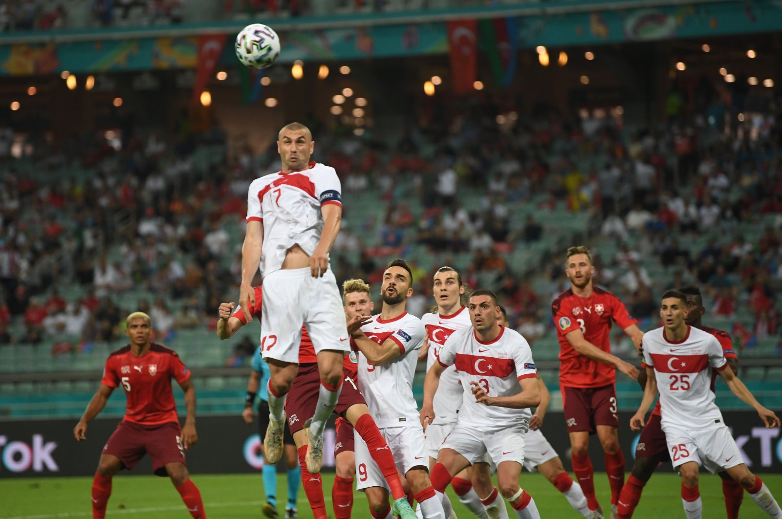 Turkey's Burak Yılmaz in action in a Group A game between Turkey and Switzerland in Baku Olympic Stadium, Baku, Azerbaijan, June 20, 2021. (Reuters Photo)