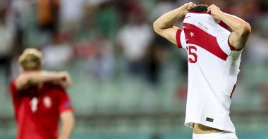 Turkish defender Mert Müldür reacts after missing to score during the UEFA Euro 2020 Group A match against Switzerland, Baku, Azerbaijan, June 20, 2021. (AA Photo)