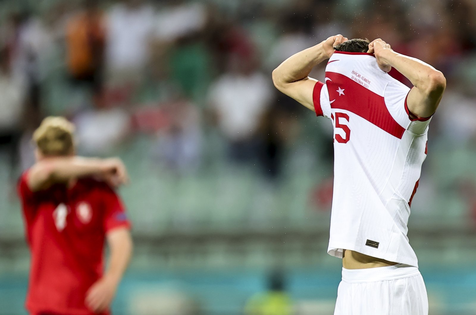 Turkish defender Mert Müldür reacts after missing to score during the UEFA Euro 2020 Group A match against Switzerland, Baku, Azerbaijan, June 20, 2021. (AA Photo)
