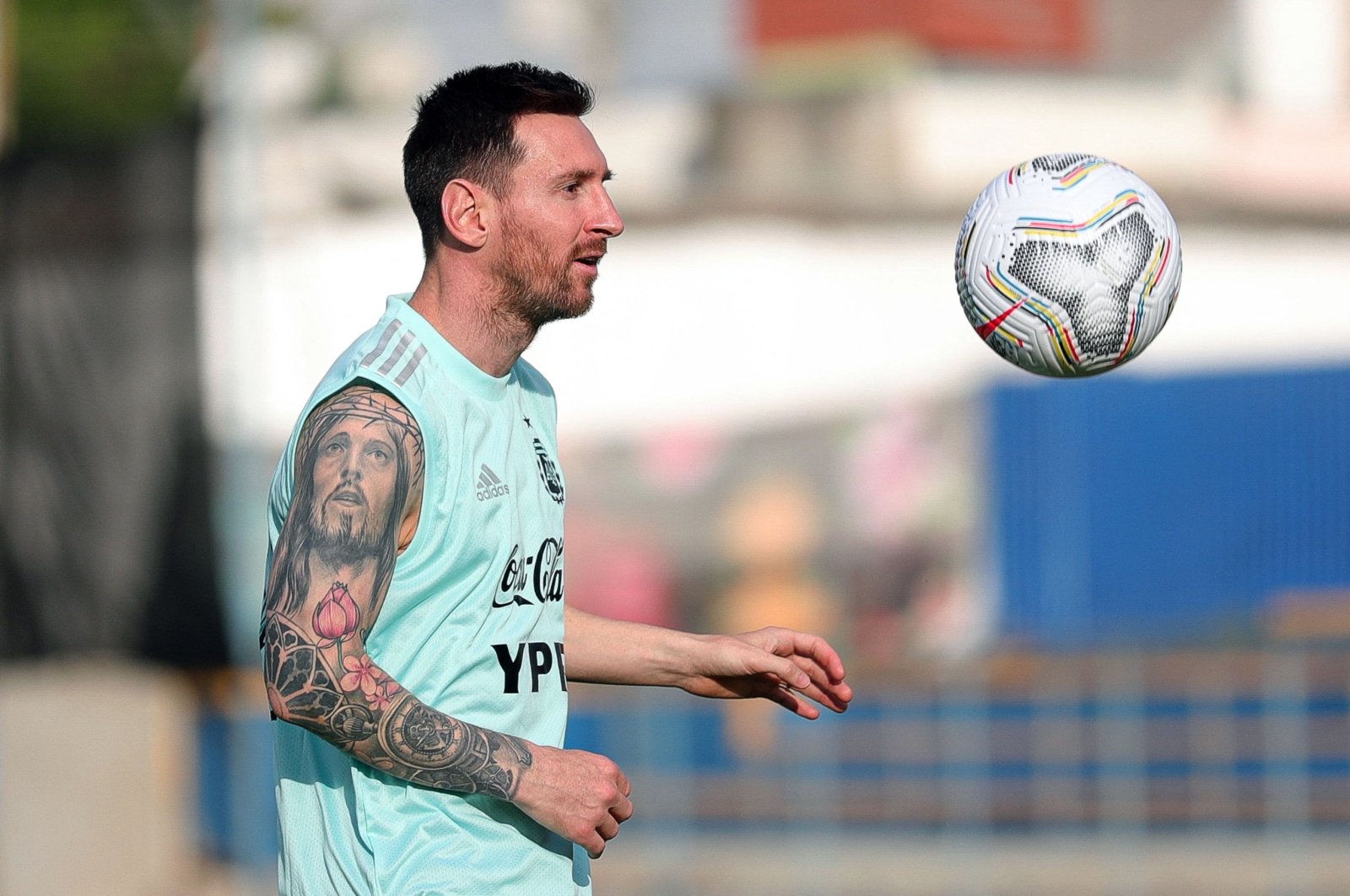 Argentine forward Lionel Messi during a training session in Brasilia, Brazil, June 20, 2021. (Argentinian Football Association/AFP Photo)