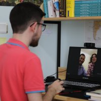 Muhammed Bilal Özyüksel talk to his Spanish-speaking students in an online class, in Istanbul, Turkey, June 22, 2021. (AA PHOTO) 