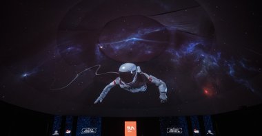 An astronaut is seen in this illustration photo displayed during the inauguration ceremony of Turkey's National Space Program, Ankara, Turkey, Feb. 9, 2021. (AA Photo)
