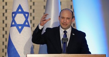 Israeli Prime Minister Naftali Bennett speaks during a memorial ceremony in the Hall of Remembrance at Mount Herzl Military Cemetery in West Jerusalem, Israel, June 20, 2021. (AP Photo)