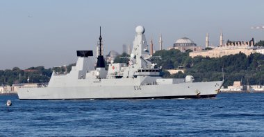 The British Royal Navy's Type 45 destroyer HMS Defender arrives for a port visit in Istanbul, Turkey, June 9, 2021. (Reuters Photo)