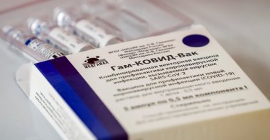 A box with Sputnik V vaccine against COVID-19 is seen at a vaccination centre in Depo food mall in Moscow, Russia, June 17, 2021. (Reuters Photo)