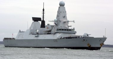 The British HMS Defender sails in Portsmouth, England, March 20, 2020. (AP)
