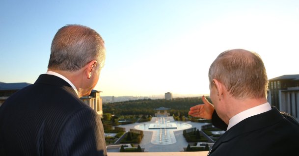 President Recep Tayyip Erdoğan and Russia's Vladimir Putin at the Presidential Complex in Ankara, Turkey, April 3, 2018. (Courtesy of the Presidency)