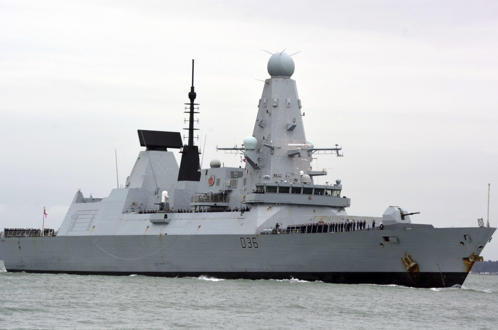 The British HMS Defender sails in Portsmouth, England, March 20, 2020. (AP)